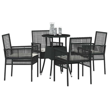 Set da Pranzo per Giardino 5 pcs Nero polyrattan