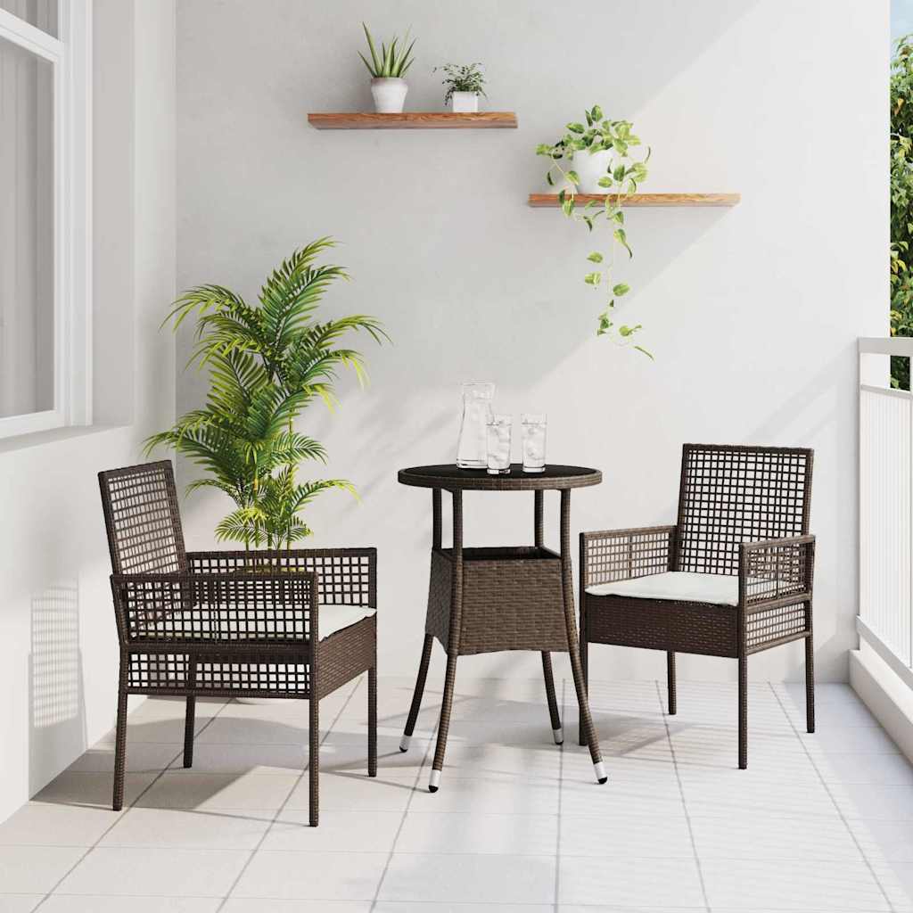 Set da Pranzo per Giardino 3 pcs Marrone polyrattan