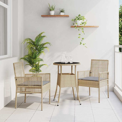 Set da Pranzo per Giardino 3 pcs Beige polyrattan