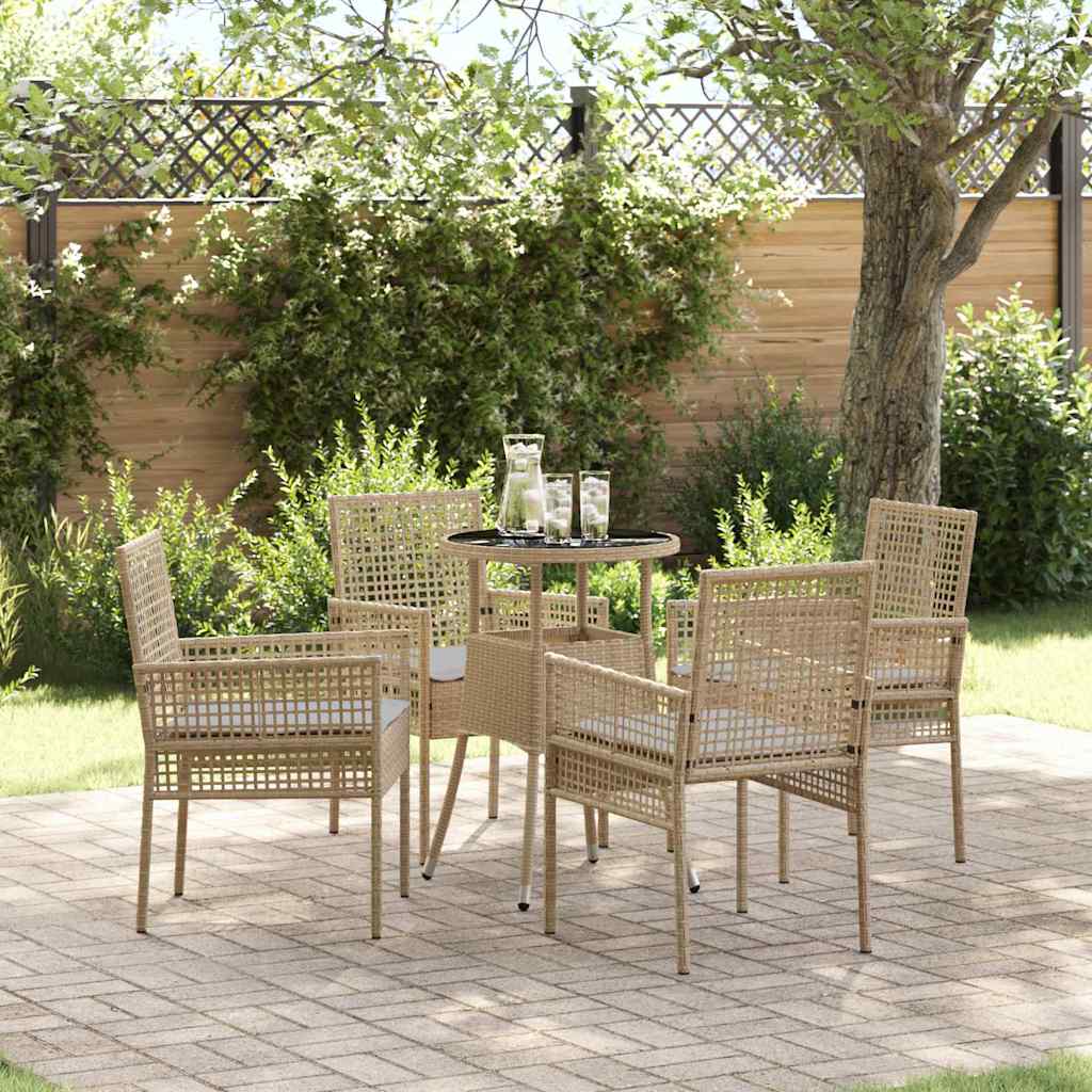 Set da Pranzo per Giardino 5 pcs Beige polyrattan