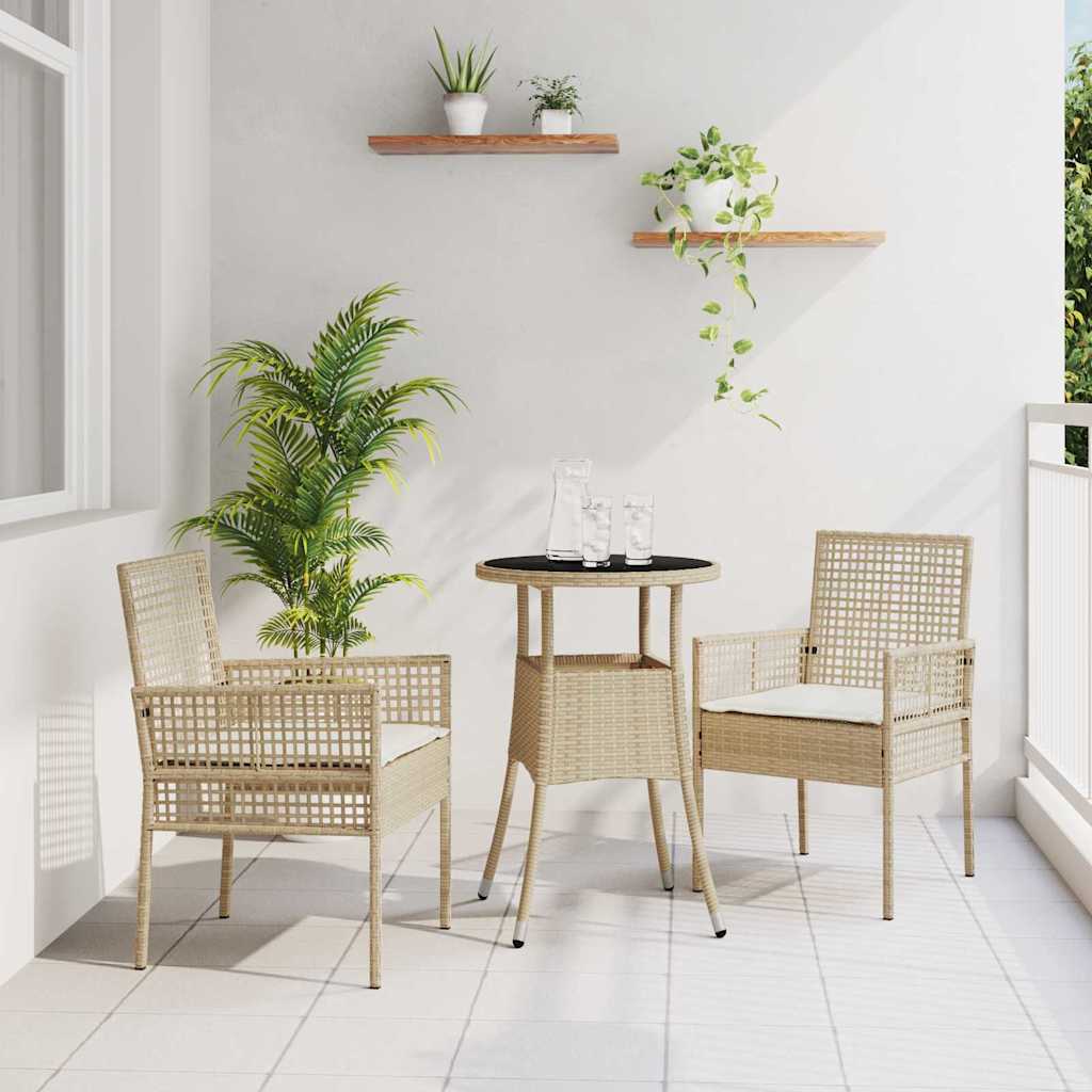 Set da Pranzo per Giardino 3 pcs Beige polyrattan