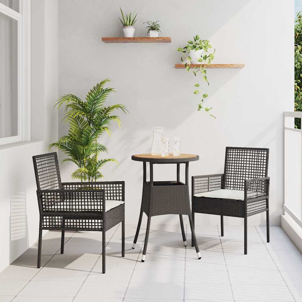 Set da Pranzo per Giardino 3 pcs Nero polyrattan