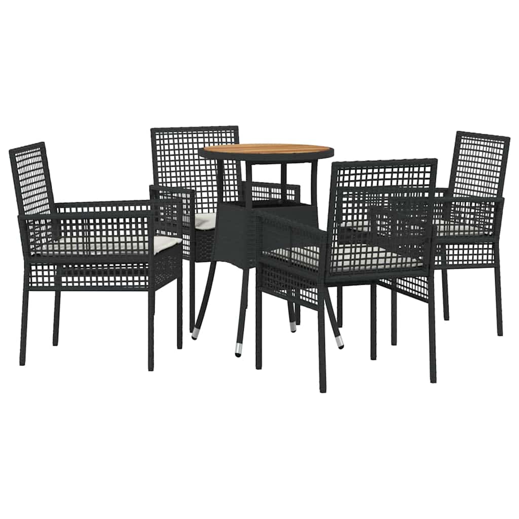 Set da Pranzo per Giardino 5 pcs Nero polyrattan