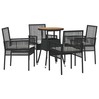 Set da Pranzo per Giardino 5 pcs Nero polyrattan