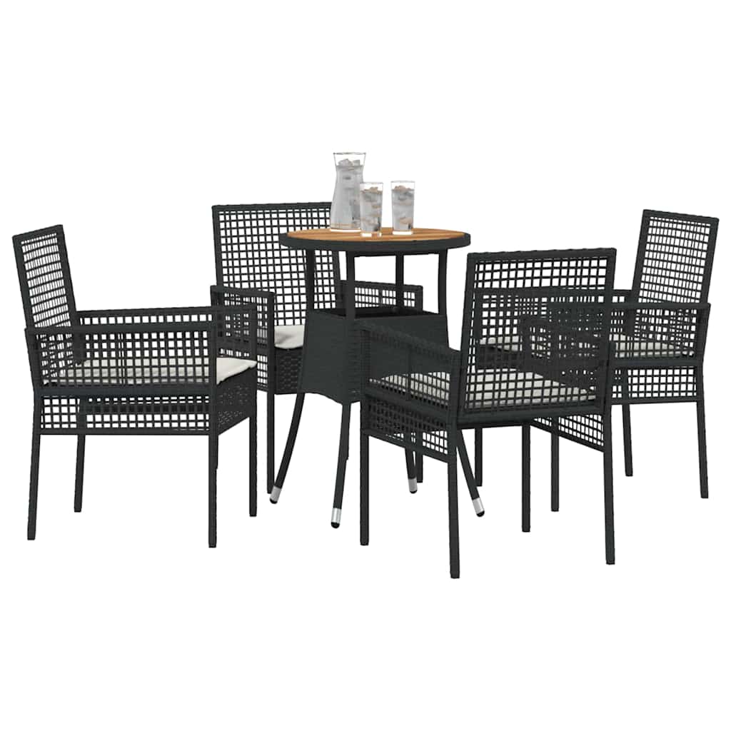 Set da Pranzo per Giardino 5 pcs Nero polyrattan