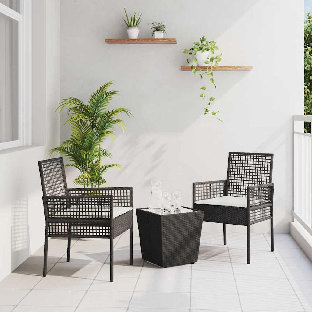 Set Bistro da Giardino 3 pcs Nero polyrattan