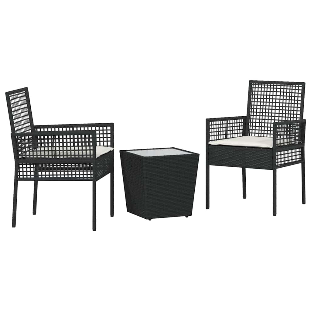 Set Bistro da Giardino 3 pcs Nero polyrattan