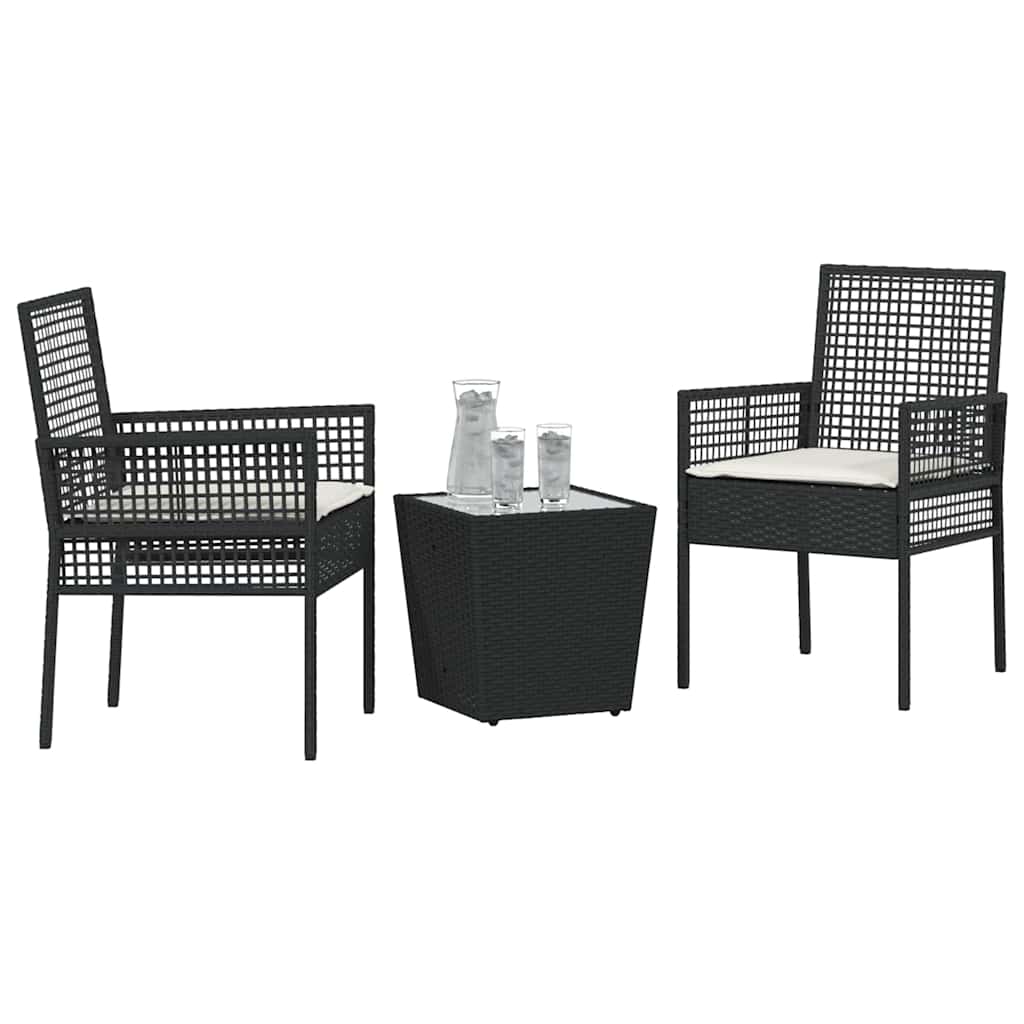Set Bistro da Giardino 3 pcs Nero polyrattan