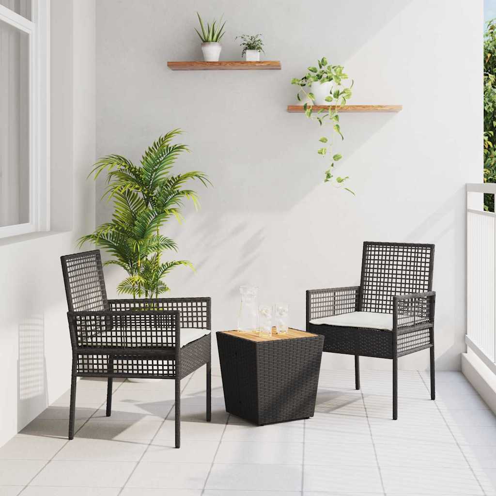 Set Bistro da Giardino 3 pcs Nero polyrattan