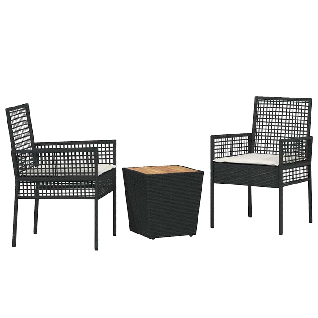 Set Bistro da Giardino 3 pcs Nero polyrattan