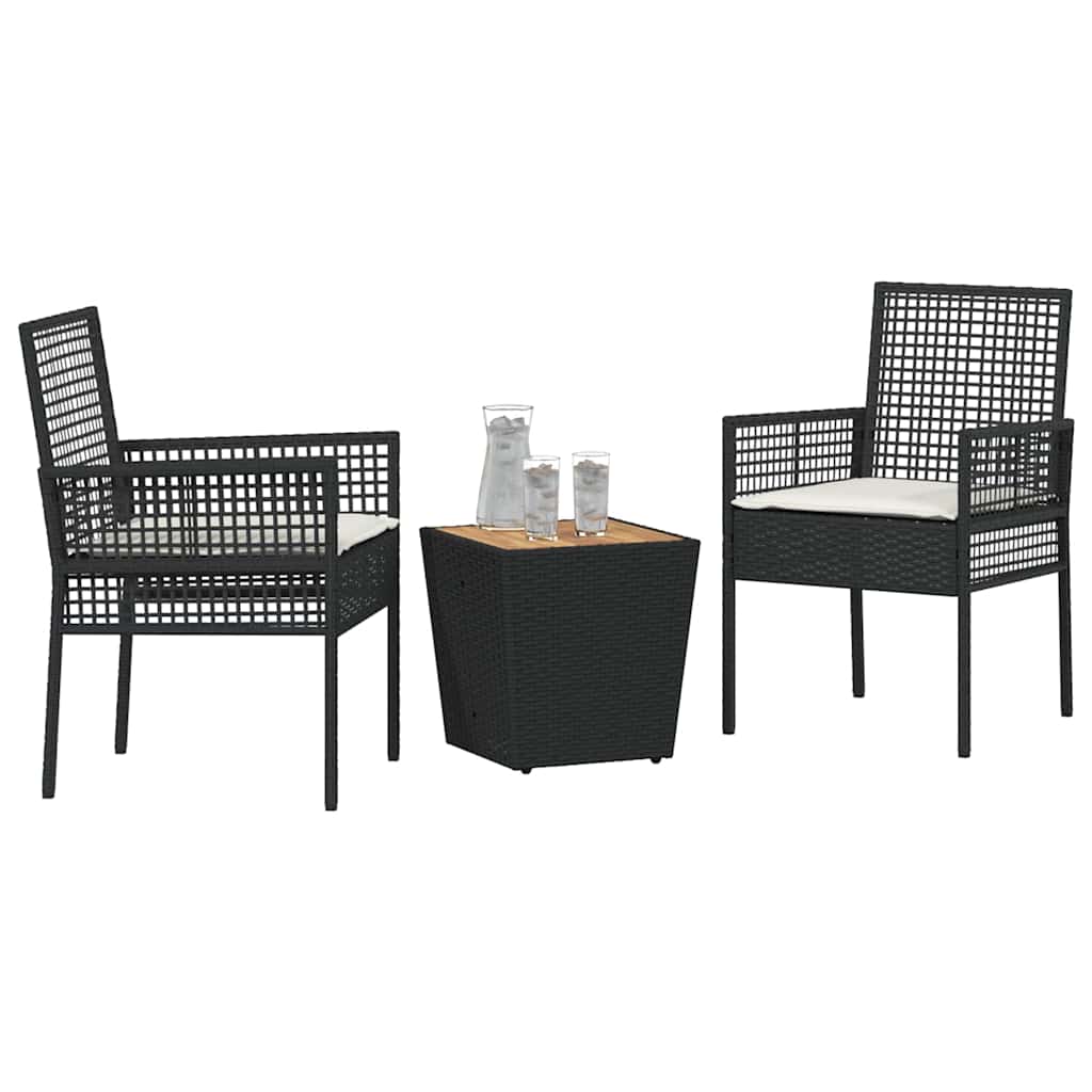 Set Bistro da Giardino 3 pcs Nero polyrattan