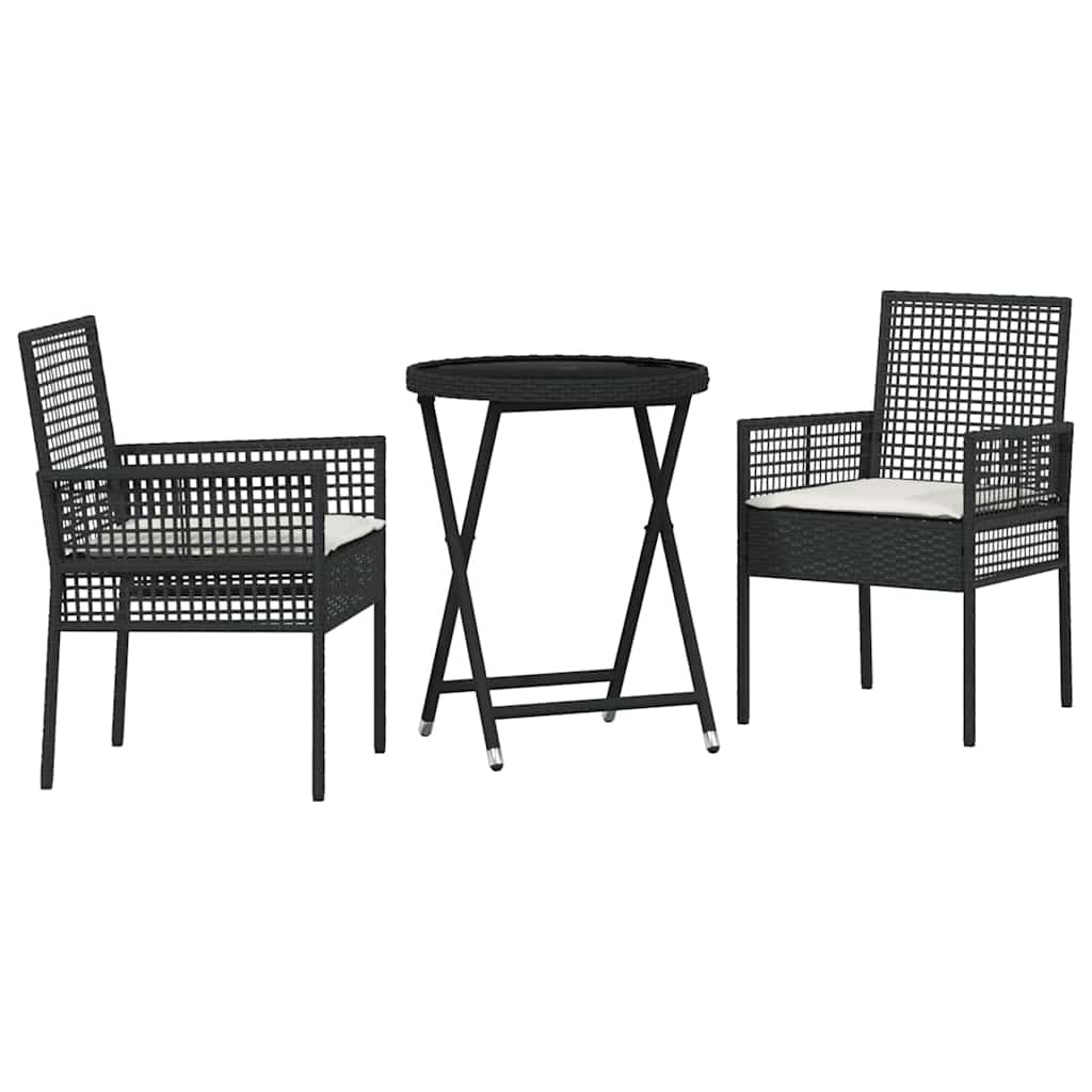 Set Bistro da Giardino 3 pcs Nero polyrattan