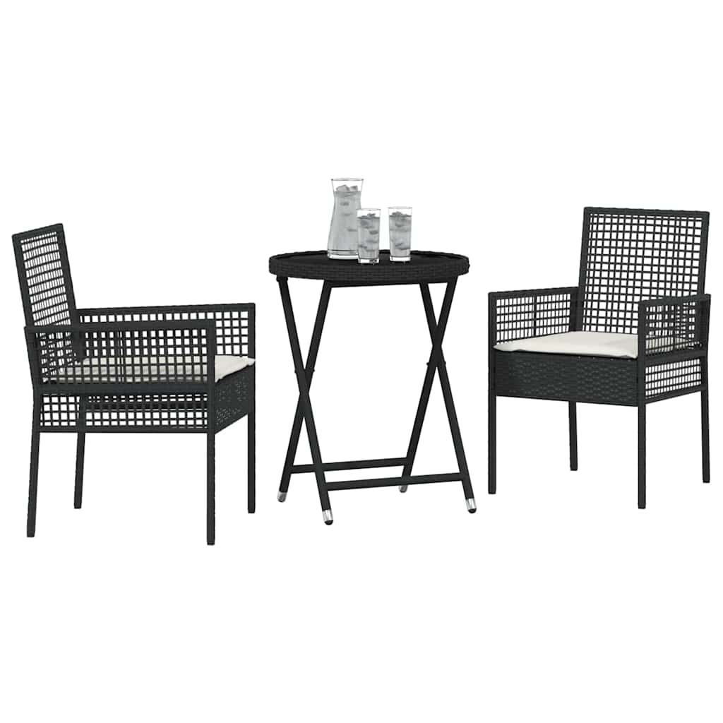 Set Bistro da Giardino 3 pcs Nero polyrattan