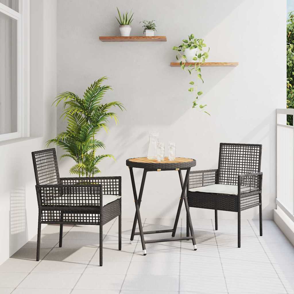 Set Bistro da Giardino 3 pcs Nero polyrattan