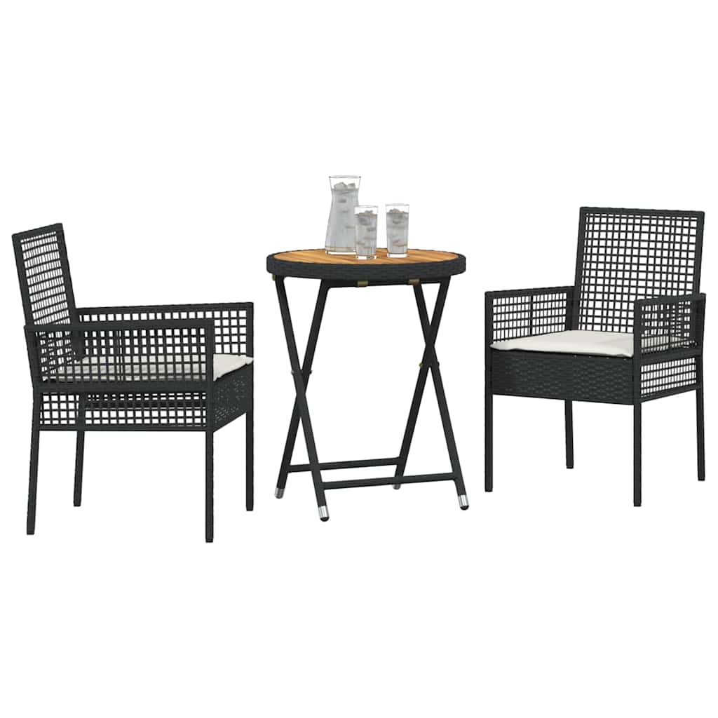 Set Bistro da Giardino 3 pcs Nero polyrattan
