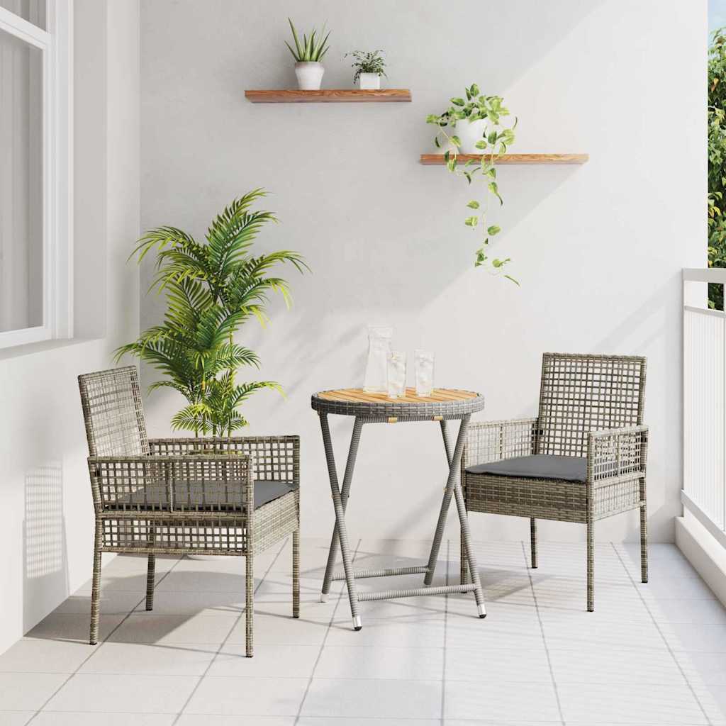 Set Bistro da Giardino 3 pcs Grigio polyrattan