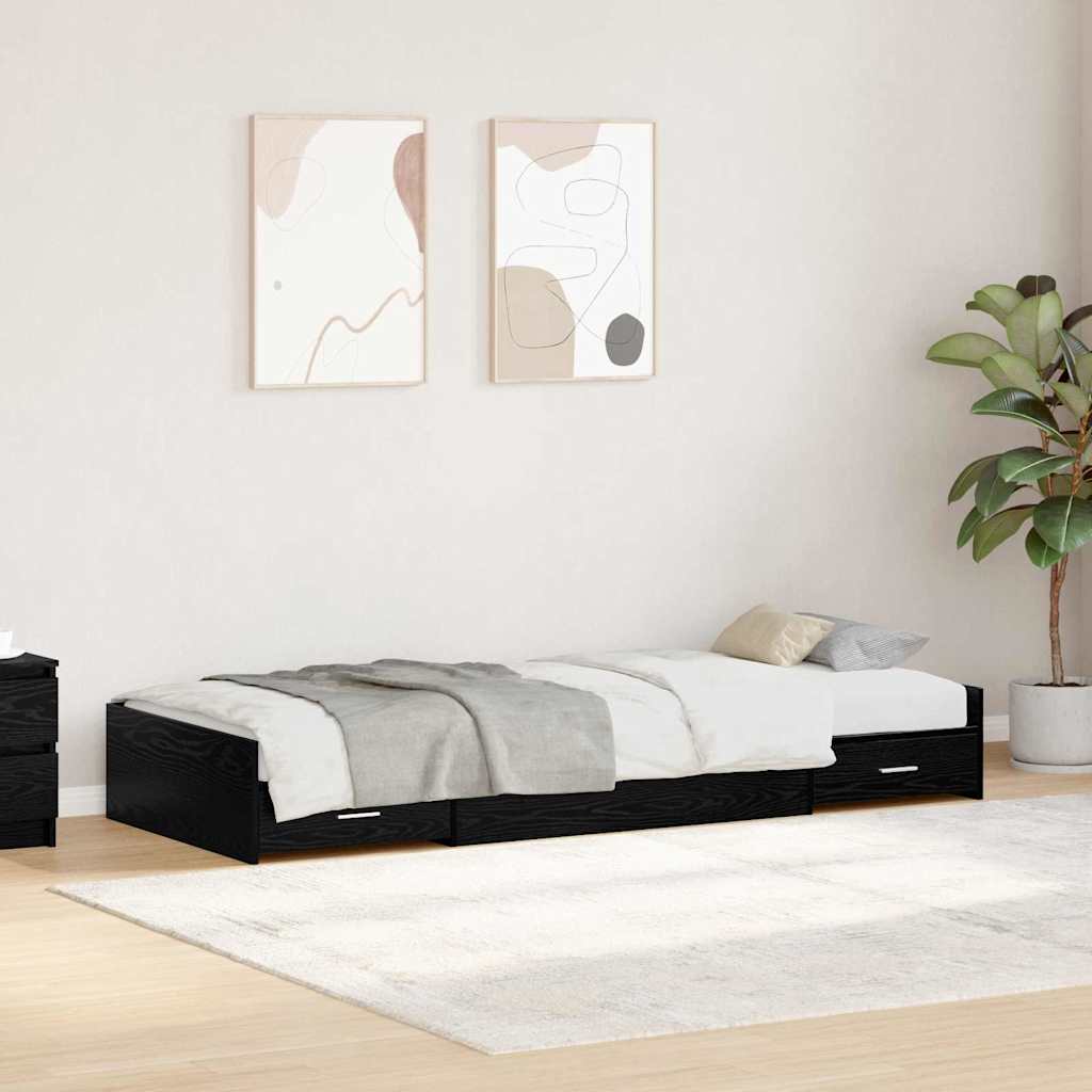 Struttura del letto Rovere Nero 75 x 190 cm Legno multistrato