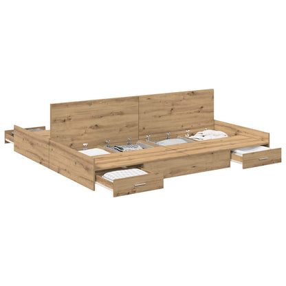 Struttura letto con contenitore Rovere artigianale 200 x 200 cm
