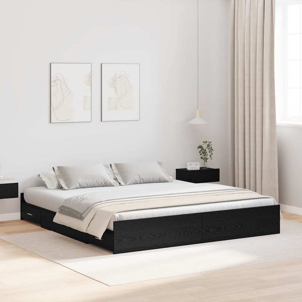 Struttura letto con contenitore Rovere Nero 180 x 200 cm