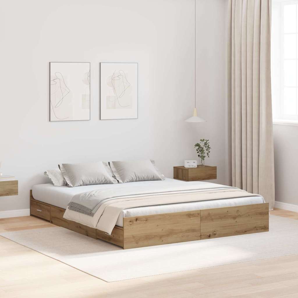 Struttura letto con contenitore Rovere artigianale 150 x 200 cm