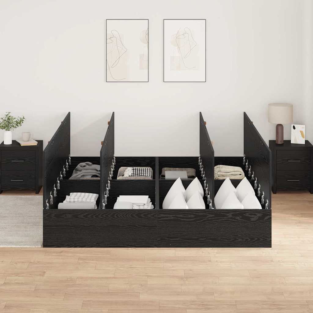 Struttura letto con contenitore Rovere Nero 200 x 200 cm