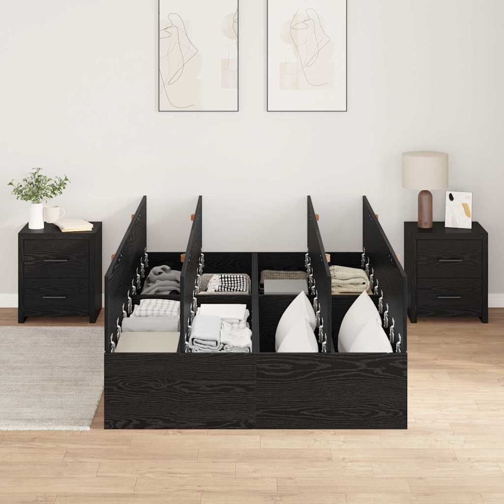 Struttura letto con contenitore Rovere Nero 120 x 200 cm