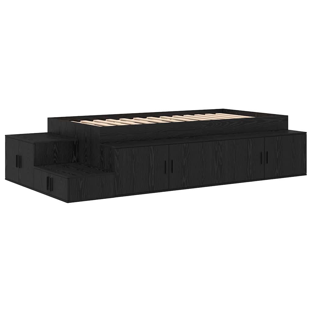 Struttura letto con contenitore Rovere Nero 80 cm