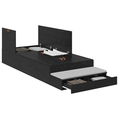 Struttura letto con contenitore con cassetto Rovere Nero 90 cm