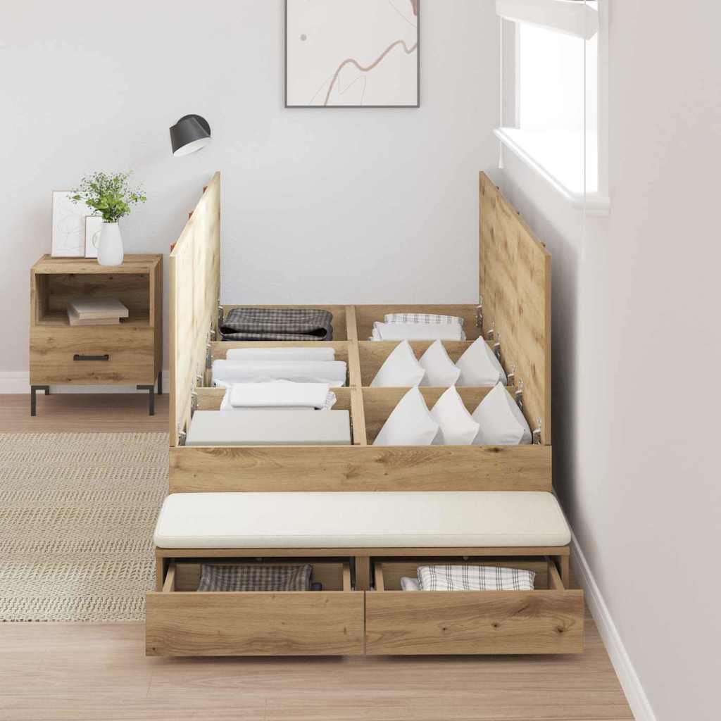 Struttura letto con contenitore Rovere artigianale 90 cm