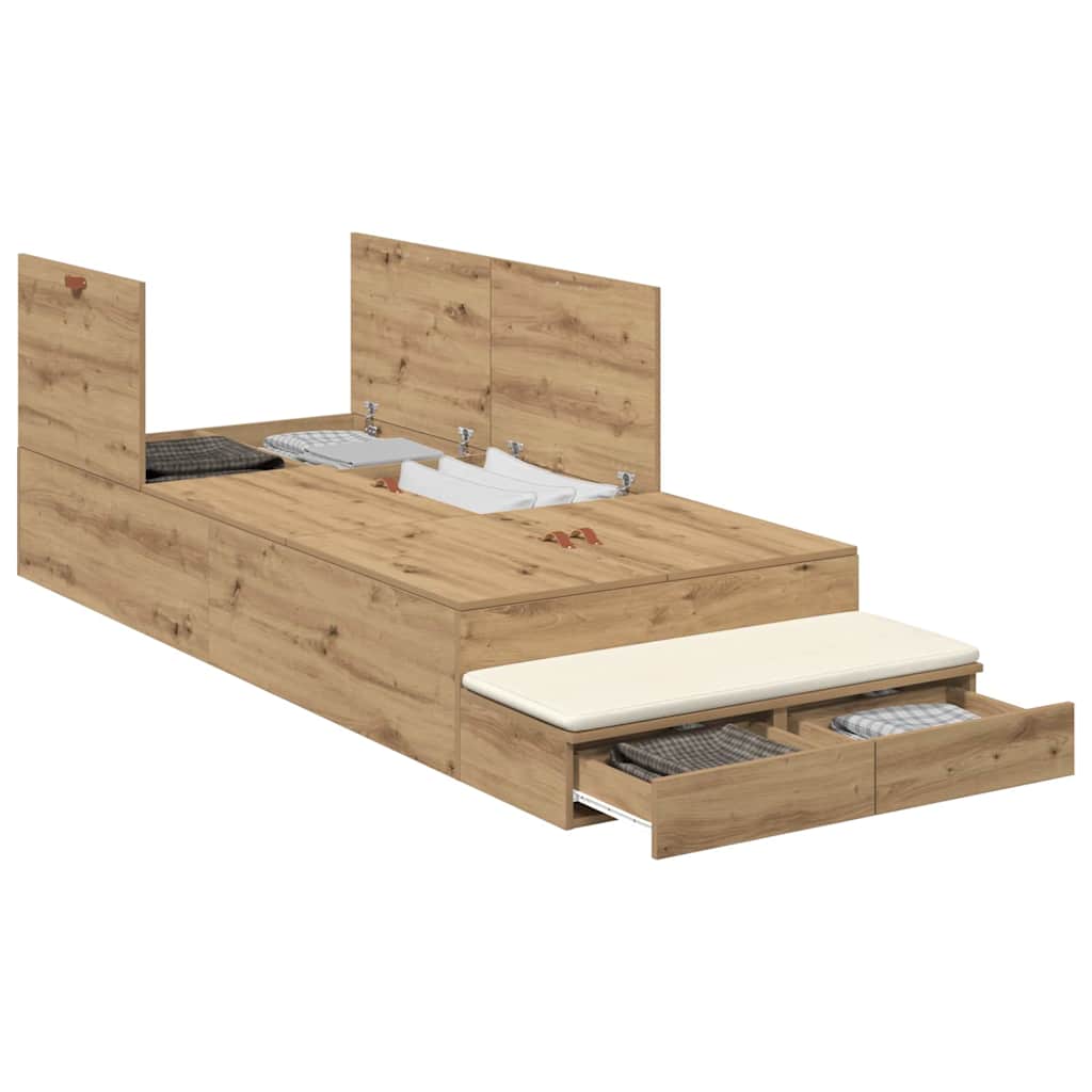 Struttura letto con contenitore Rovere artigianale 100 cm