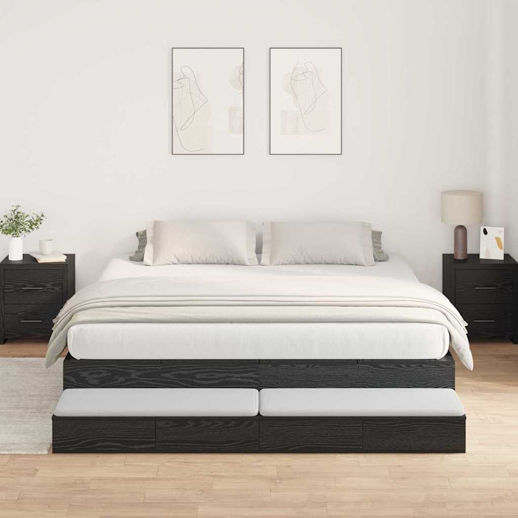 Struttura letto con contenitore con cassetto Rovere Nero 200 cm