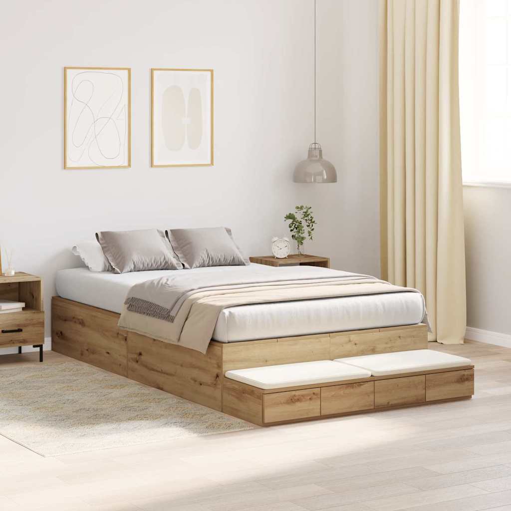 Struttura letto con contenitore Rovere artigianale 120 cm