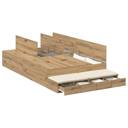 Struttura letto con contenitore Rovere artigianale 120 cm