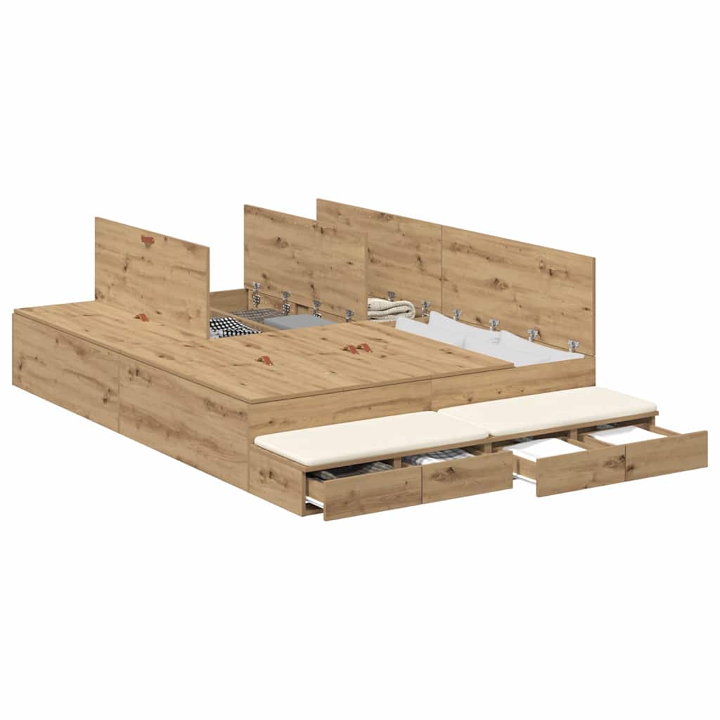 Struttura letto con contenitore Rovere artigianale 150 cm