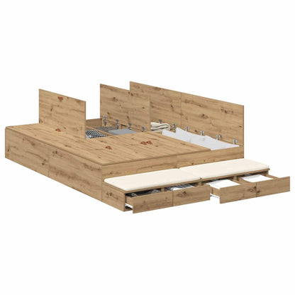 Struttura letto con contenitore Rovere artigianale 150 cm
