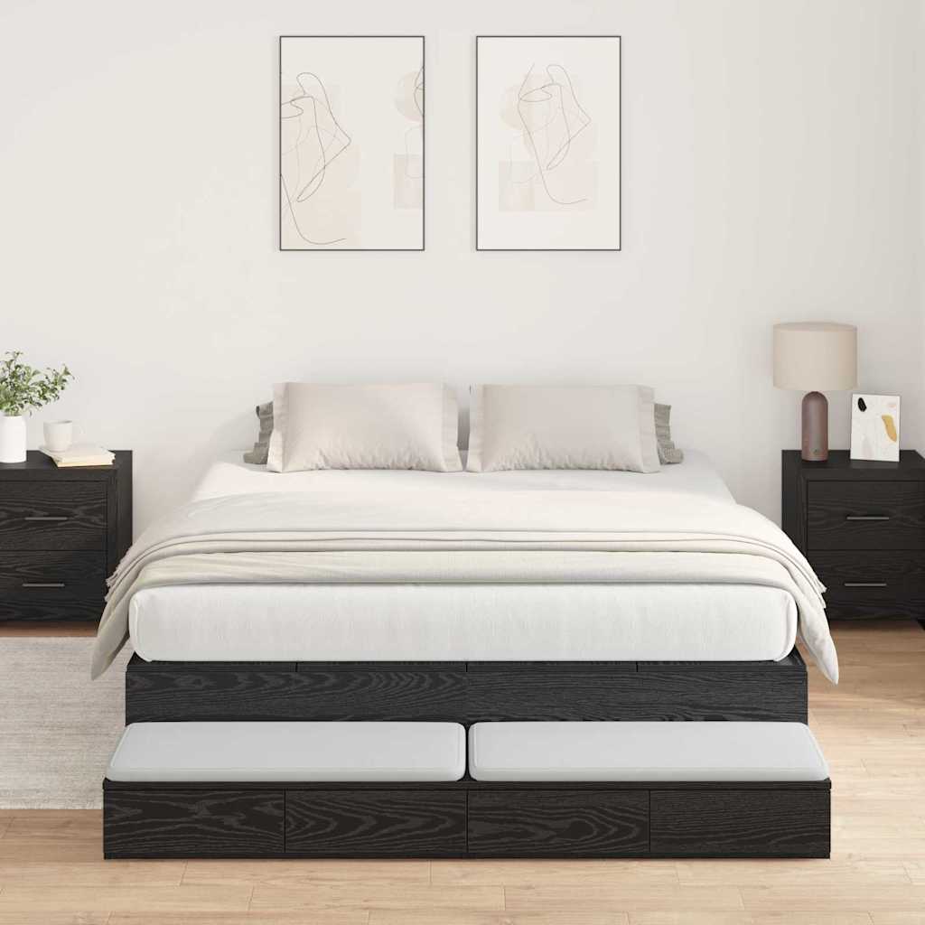Struttura letto con contenitore con cassetto Rovere Nero 160 cm