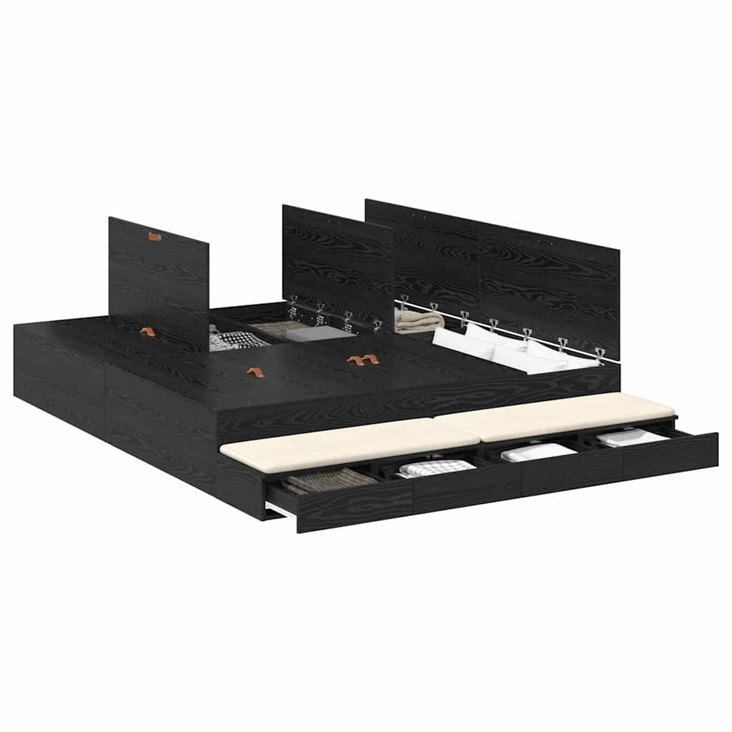 Struttura letto con contenitore con cassetto Rovere Nero 180 cm