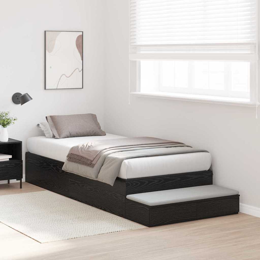 Struttura letto con contenitore con cassetto Rovere Nero 90 cm