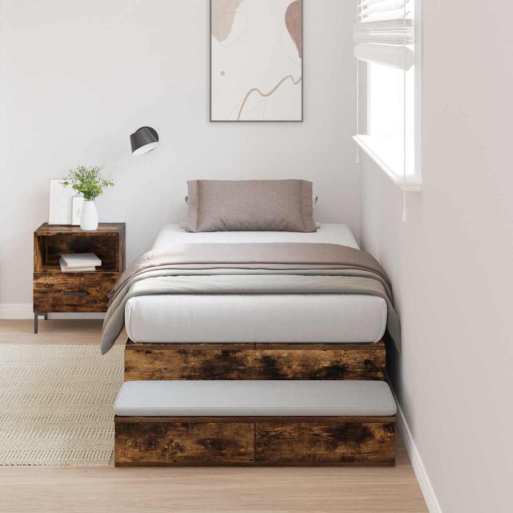 Struttura letto con contenitore con cassetto Rovere fumÃ© 75 cm