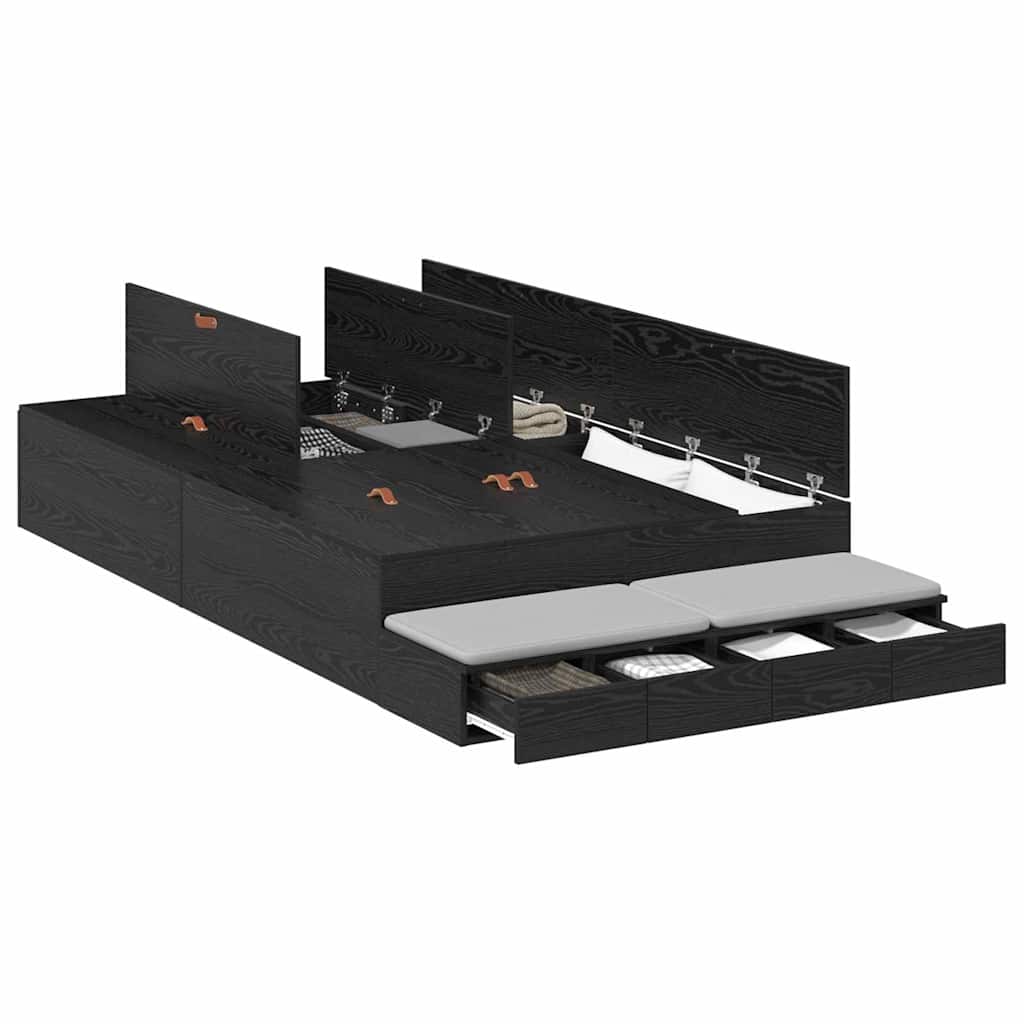 Struttura letto con contenitore con cassetto Rovere Nero 120 cm