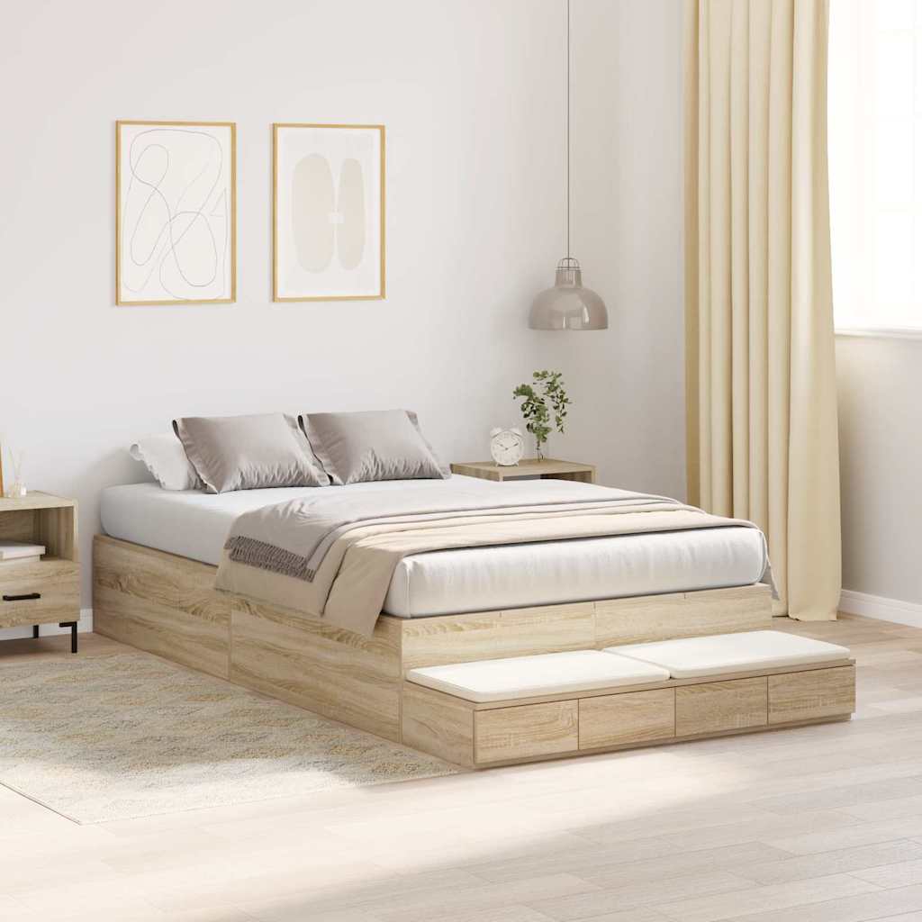 Struttura letto con contenitore Rovere Sonoma 120 cm
