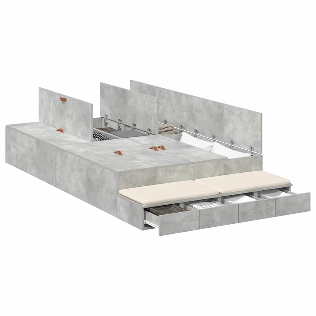 Struttura letto con contenitore Grigio cemento 120 cm