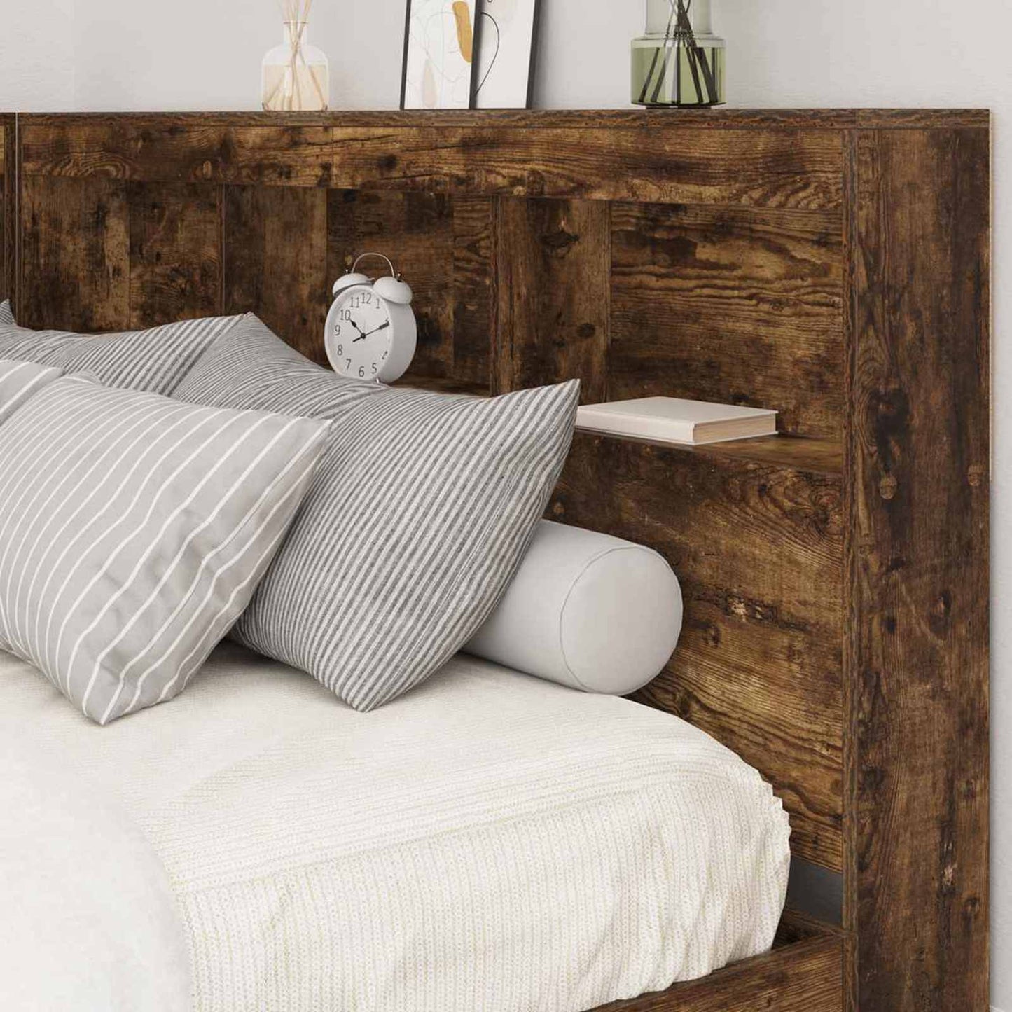 Letto Libreria Rovere fumo 140 x 200 cm Legno multistrato