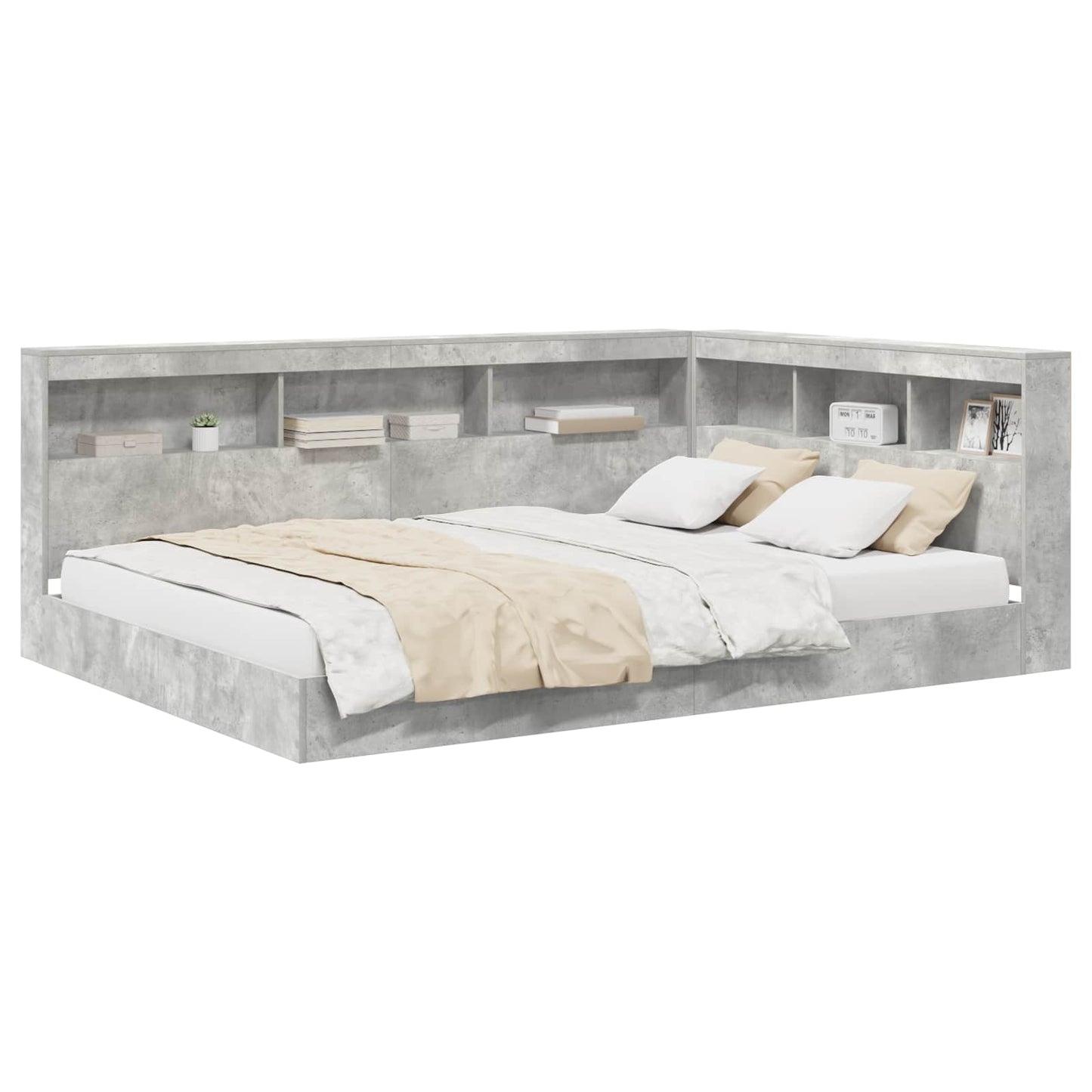 Letto Libreria Grigio cemento 160 x 200 cm Legno multistrato