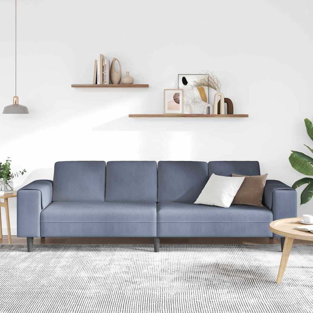 Divano con cuscino Blu 250 x 77 x 76 cm Tessuto in Cords