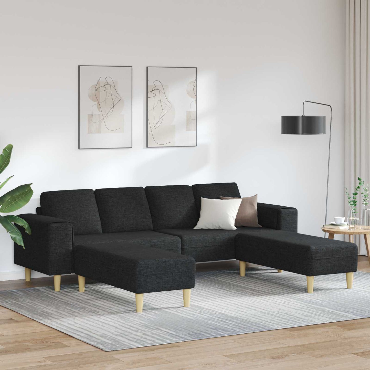 Divano per Soggiorno 3 pcs Nero Poliestere