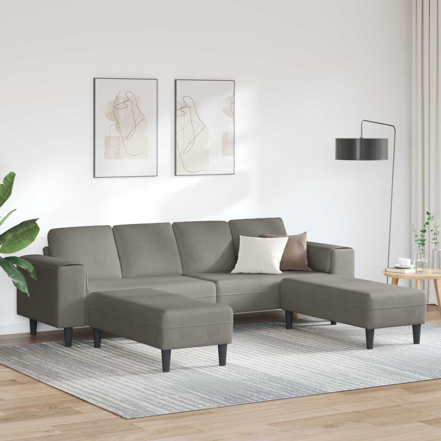 Divano Grigio chiaro 250 x 188 x 76 cm Tessuto in Cords
