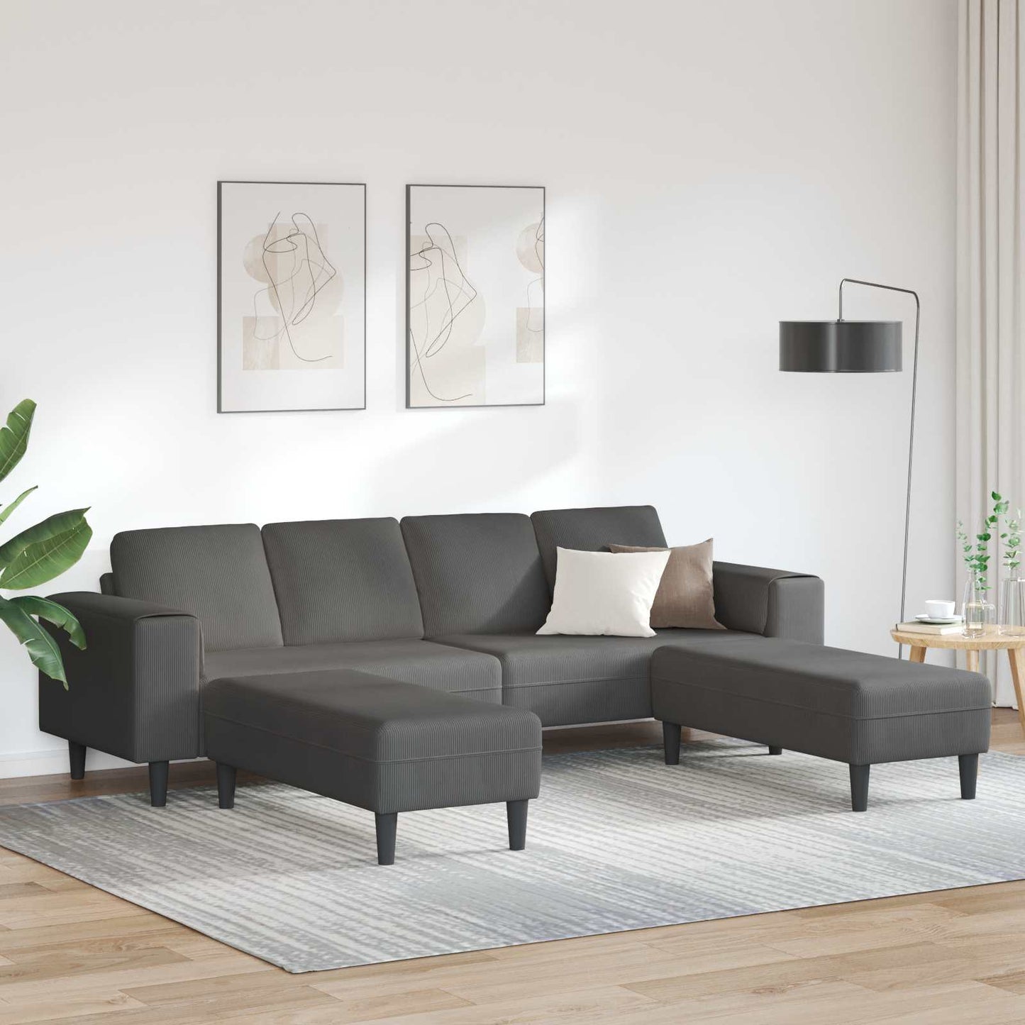 Divano Grigio scuro 250 x 188 x 76 cm Tessuto in Cords