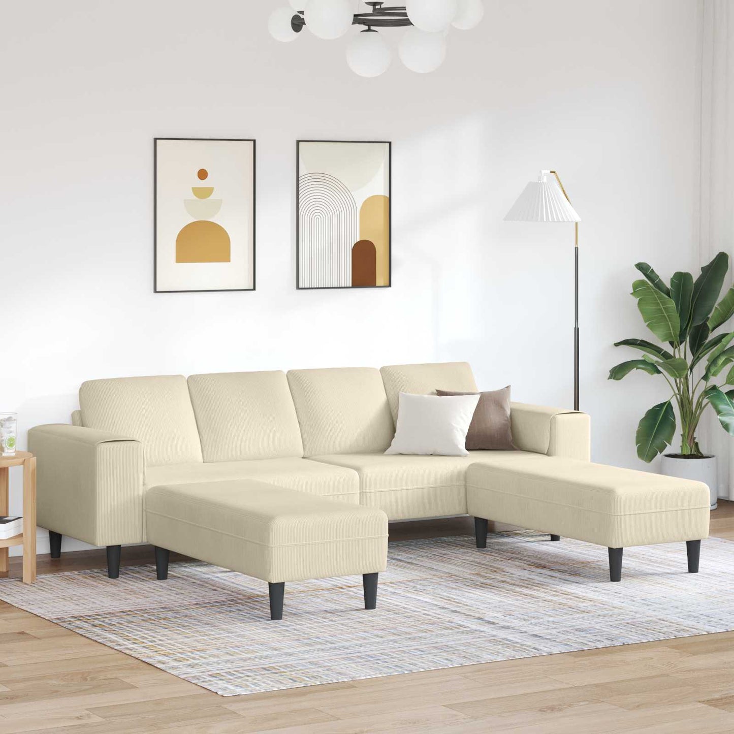 Divano con cuscino Crema 250 x 188 x 76 cm Tessuto in Cords