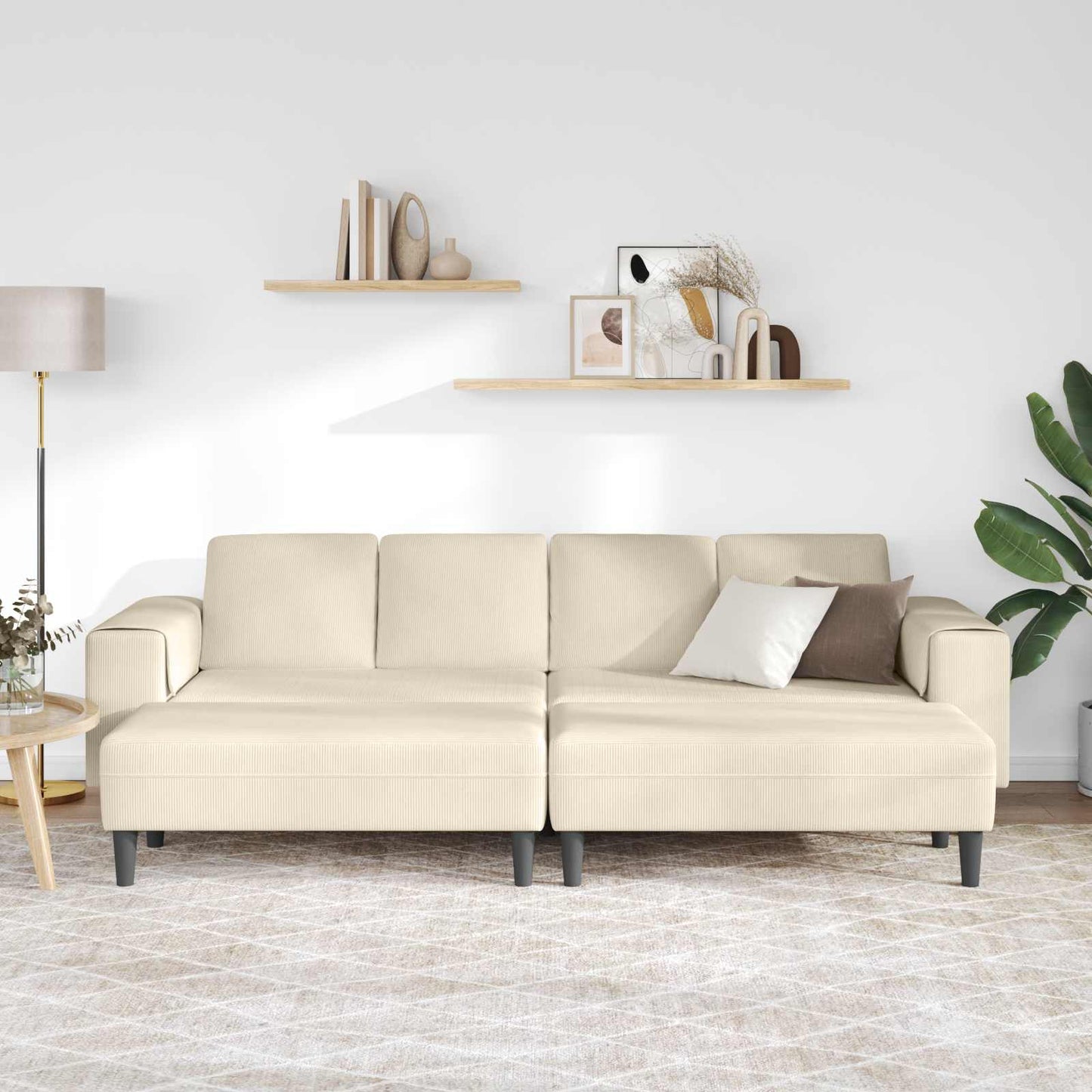 Divano con cuscino Crema 250 x 188 x 76 cm Tessuto in Cords